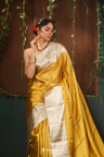 Yellow Gold Tissue Saree With Floral Geometrical Pattern