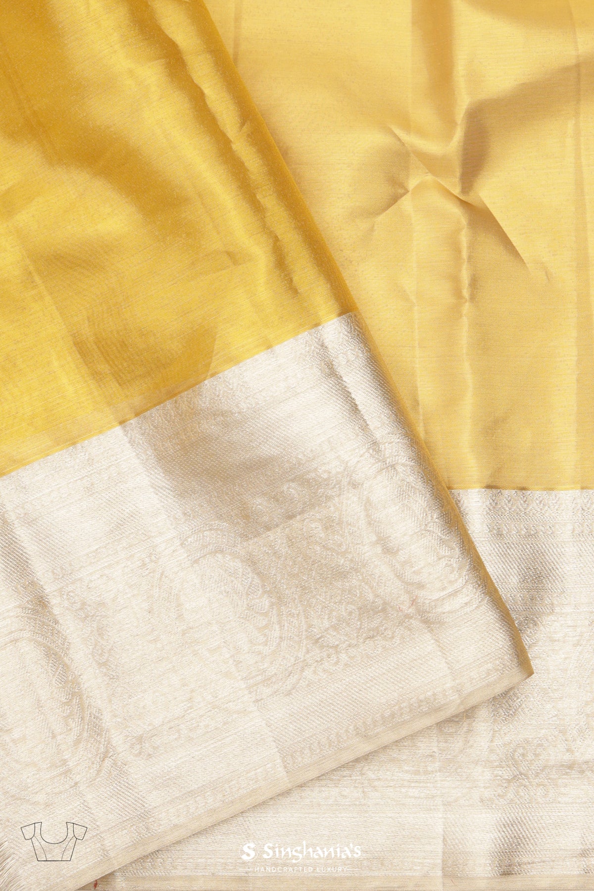 Yellow Gold Tissue Saree With Floral Geometrical Pattern