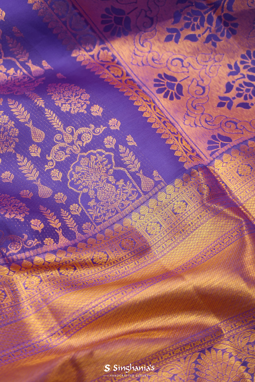 Medium Orchid Kanjivaram Silk Saree With Floral Butta Weaving