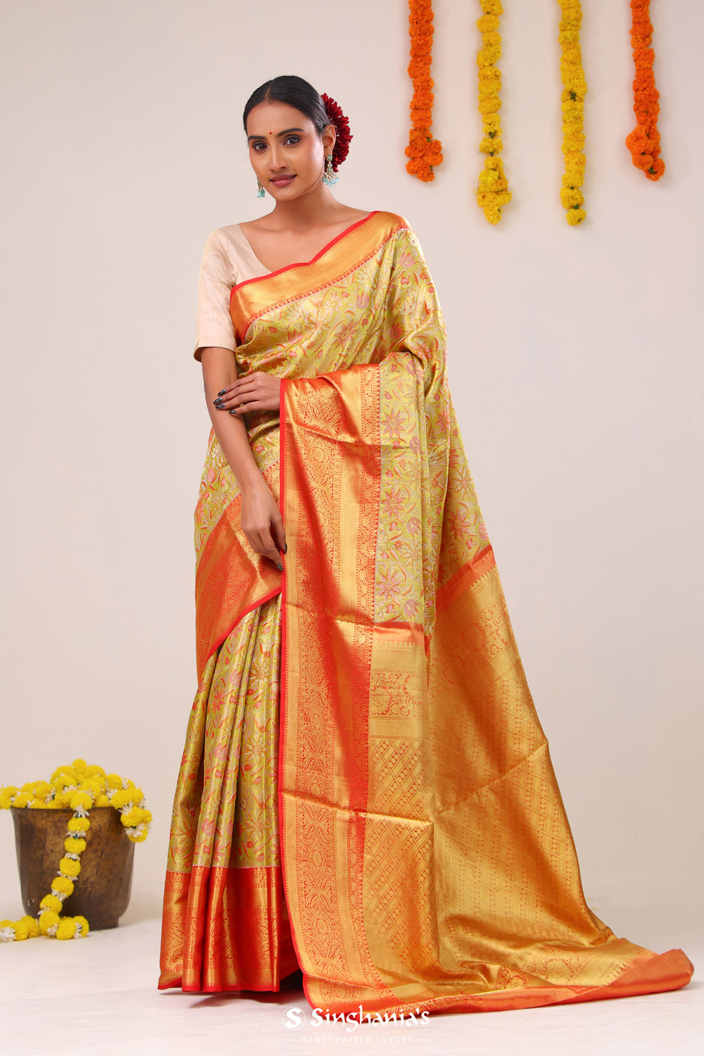 Green Gold Jaal Kanjivaram Silk Saree