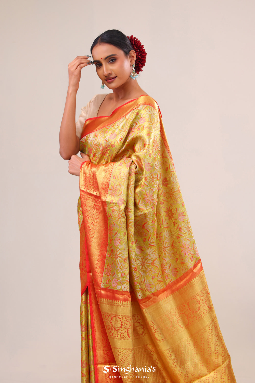 Green Gold Jaal Kanjivaram Silk Saree