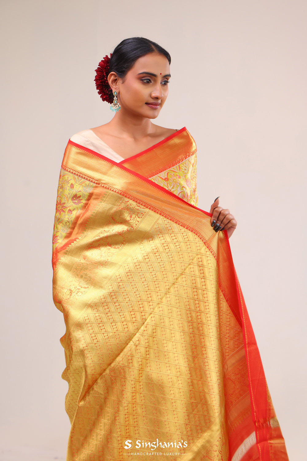 Green Gold Jaal Kanjivaram Silk Saree