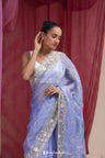 Pastel Blue Tissue Designer Saree With Hand Embroidery