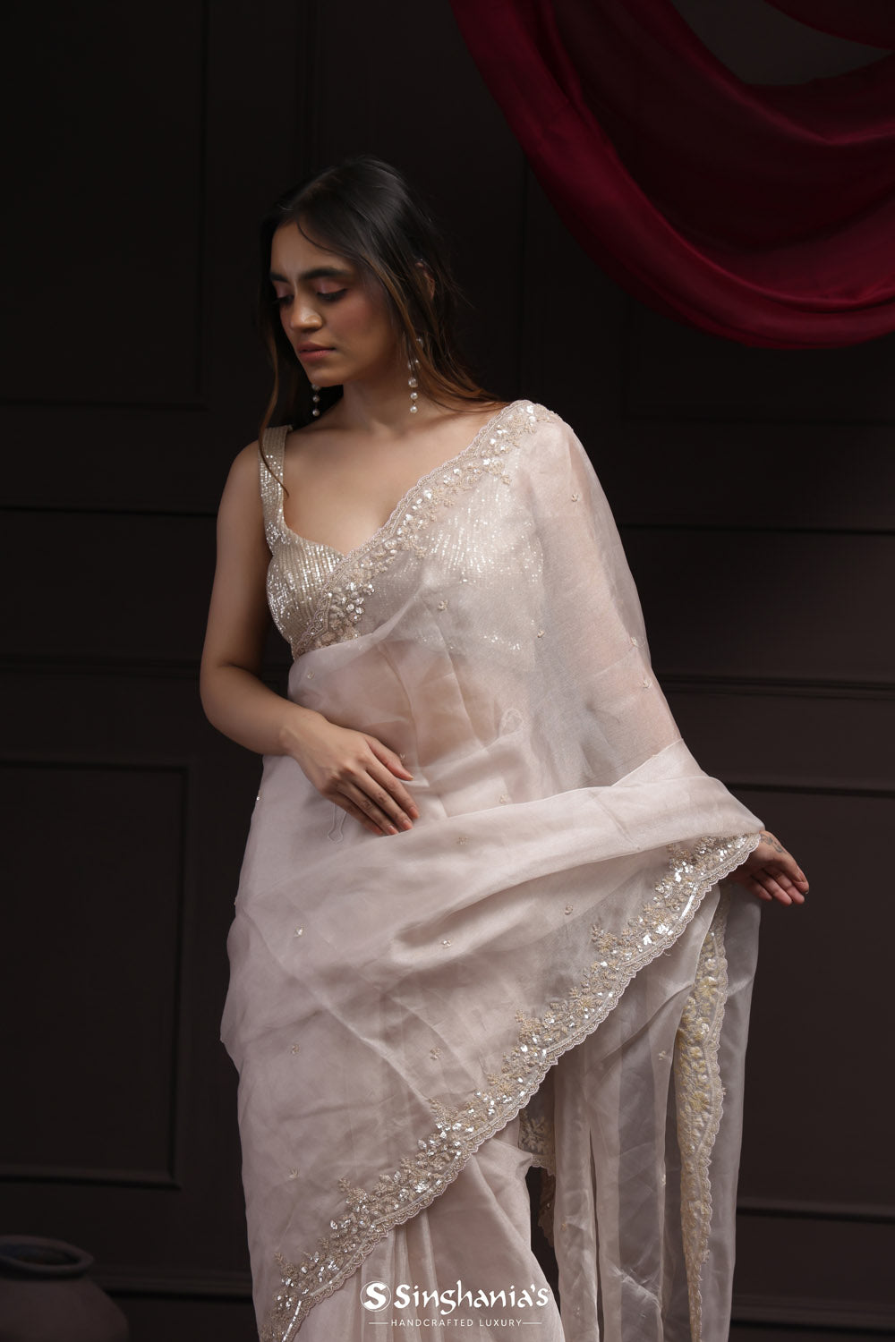 Off White Tissue Designer Saree With Floral Embroidery