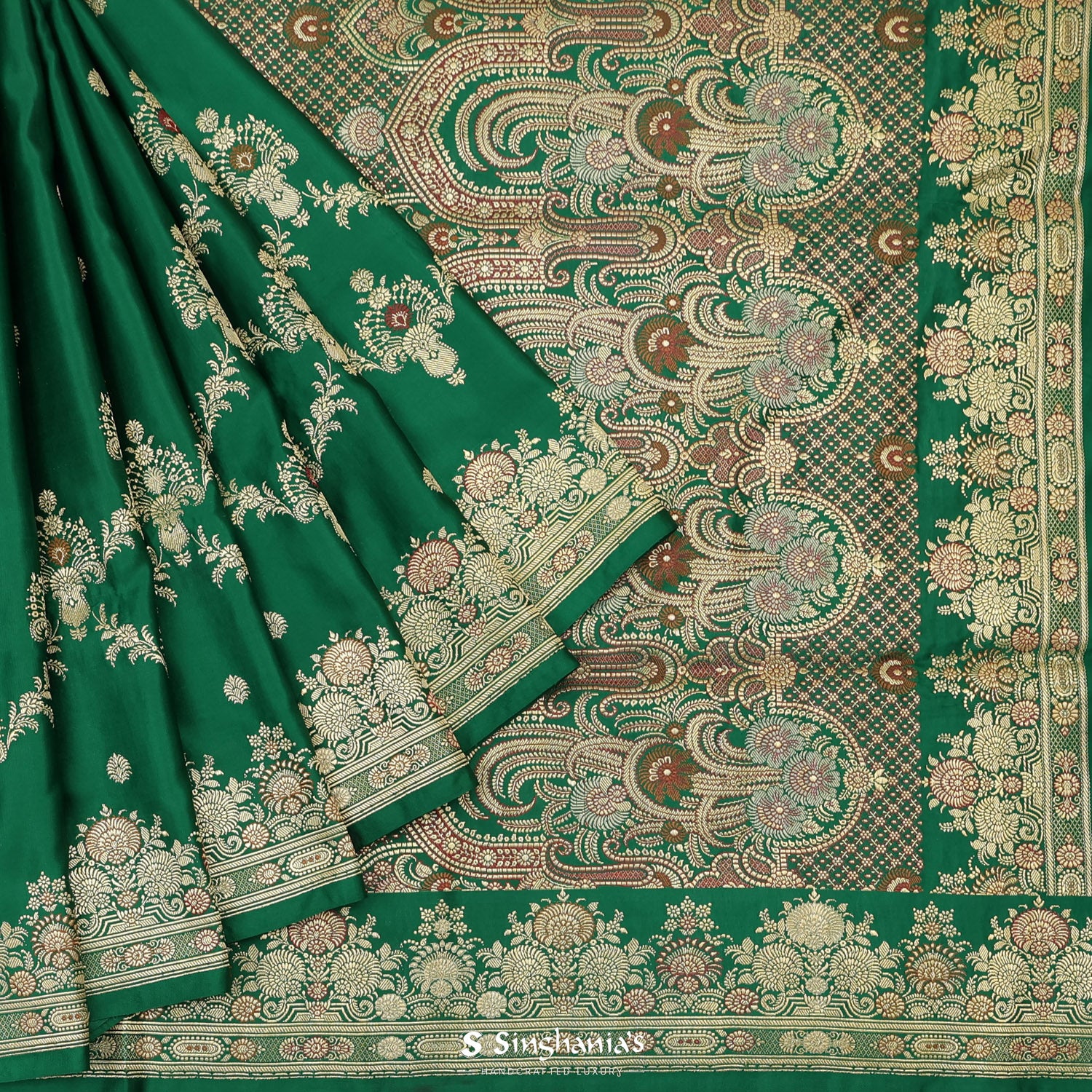 Sea Green Silk Saree With Banarasi Weaving