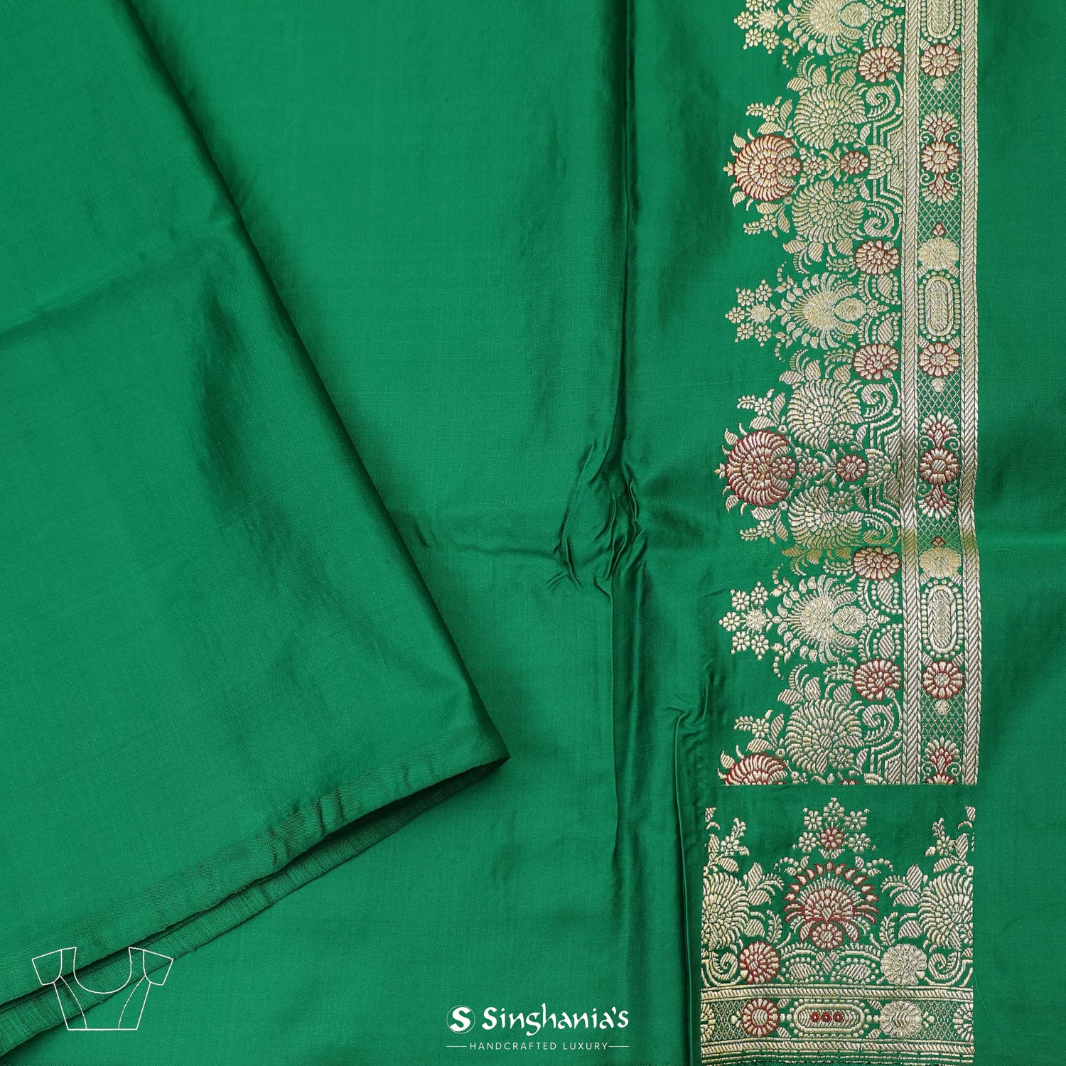 Jungle Green Silk Saree With Floral Banarasi Weaving