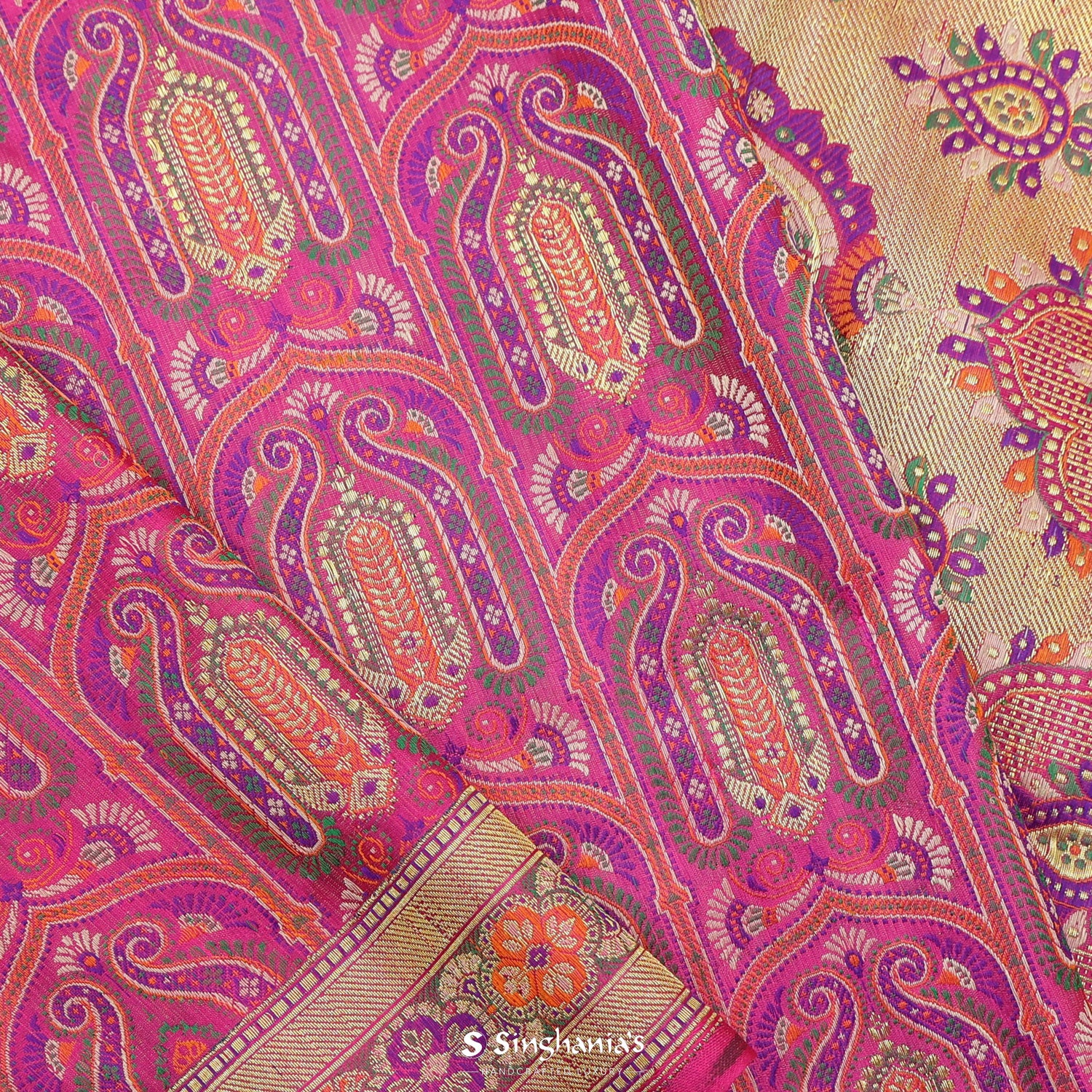 Hot Pink Silk Saree With Banarasi Weaving