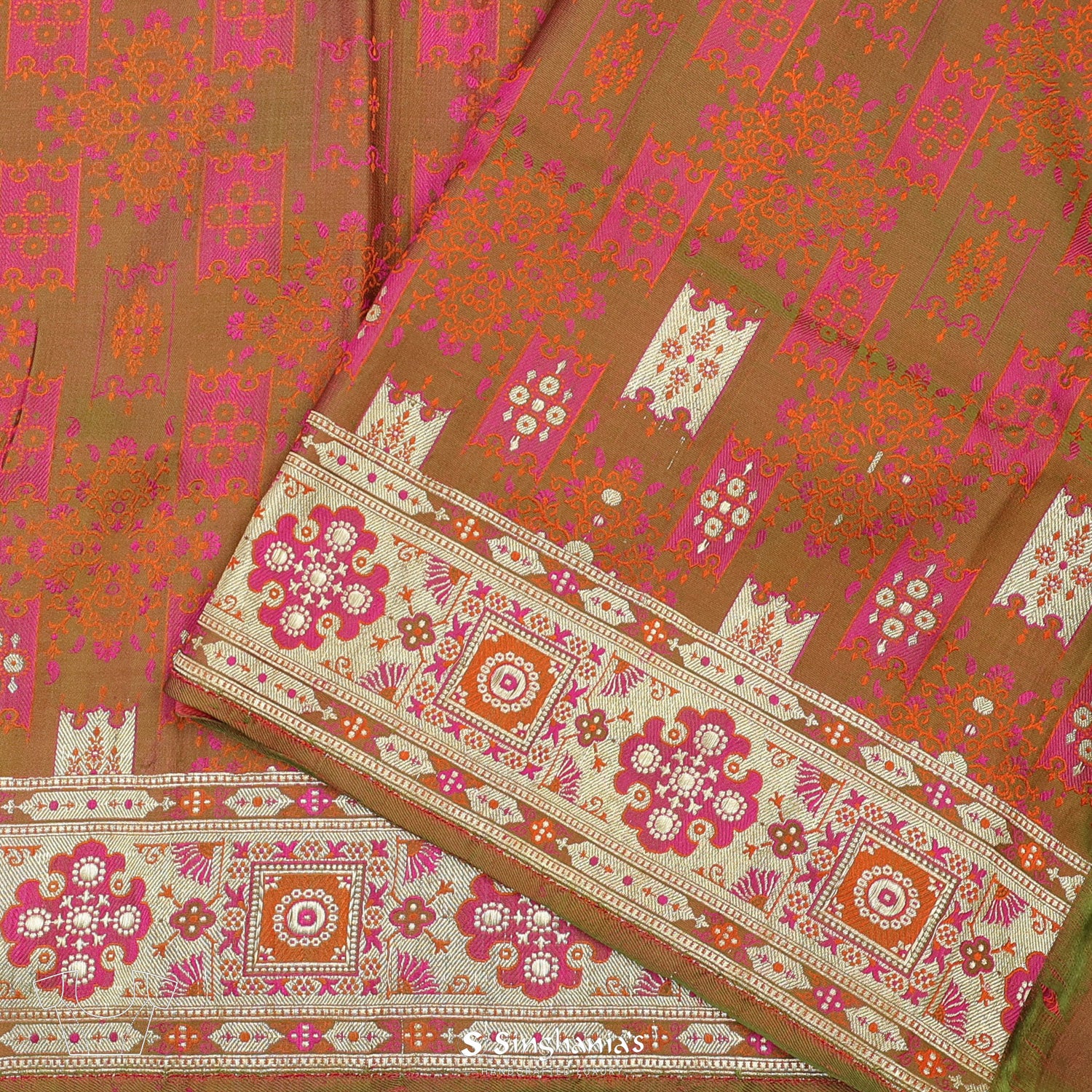 Ash Brown Silk Saree With Banarasi Weaving
