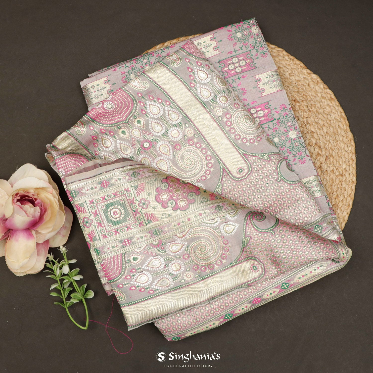 Pale Pink Silk Saree With Banarasi Weaving
