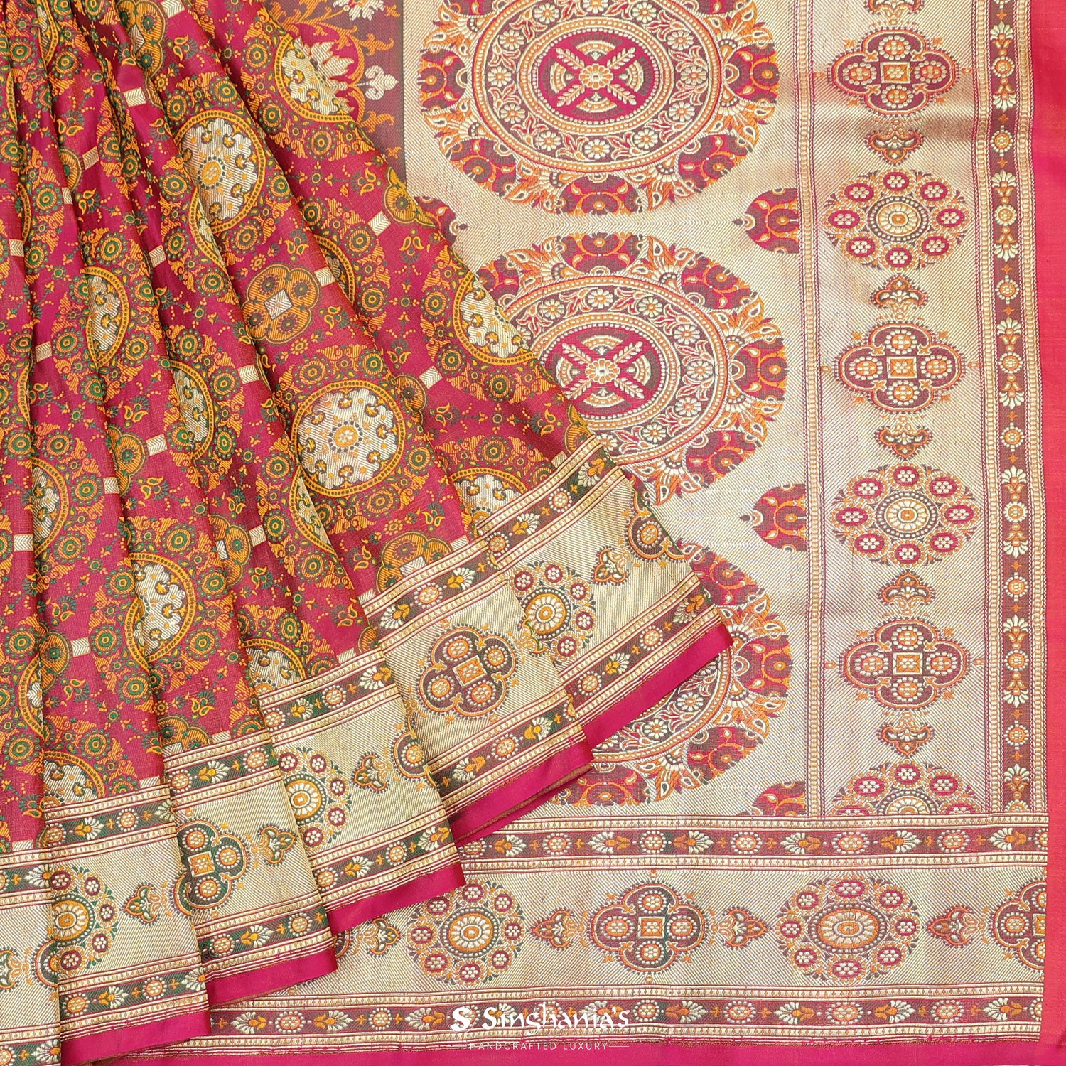Cerise Pink Silk Saree With Banarasi Weaving