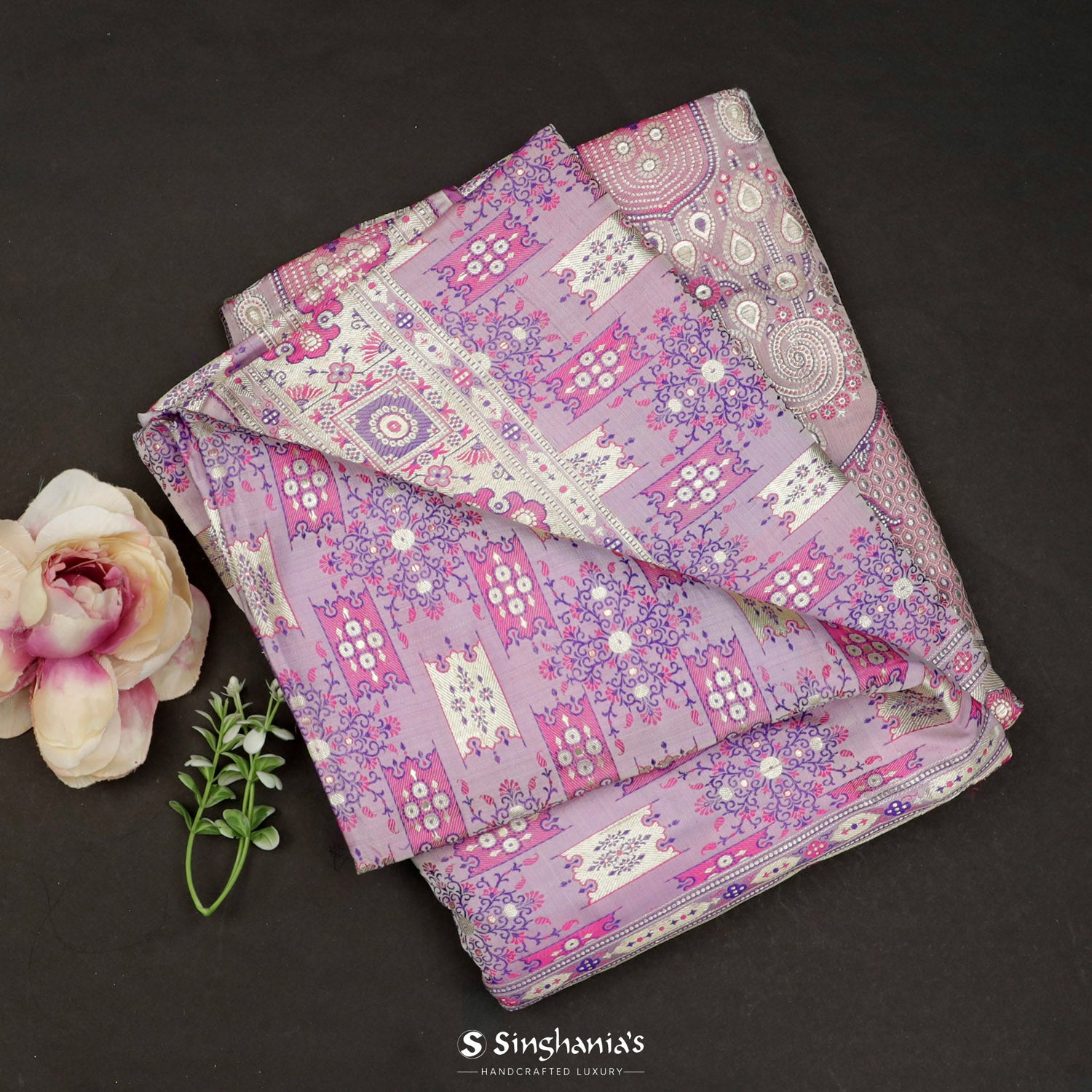 Pale Pink Silk Saree With Floral Banarasi Weaving