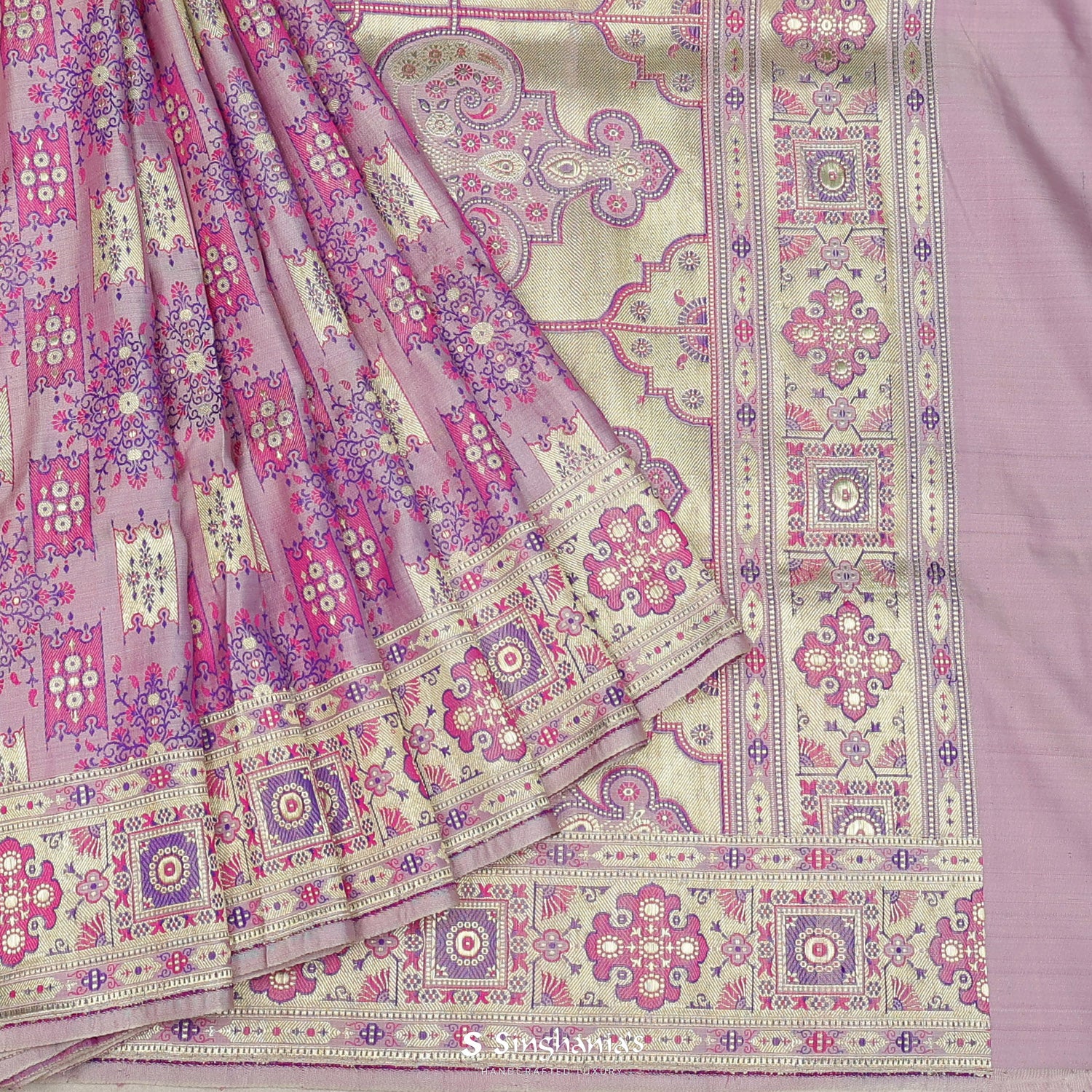 Pale Pink Silk Saree With Floral Banarasi Weaving