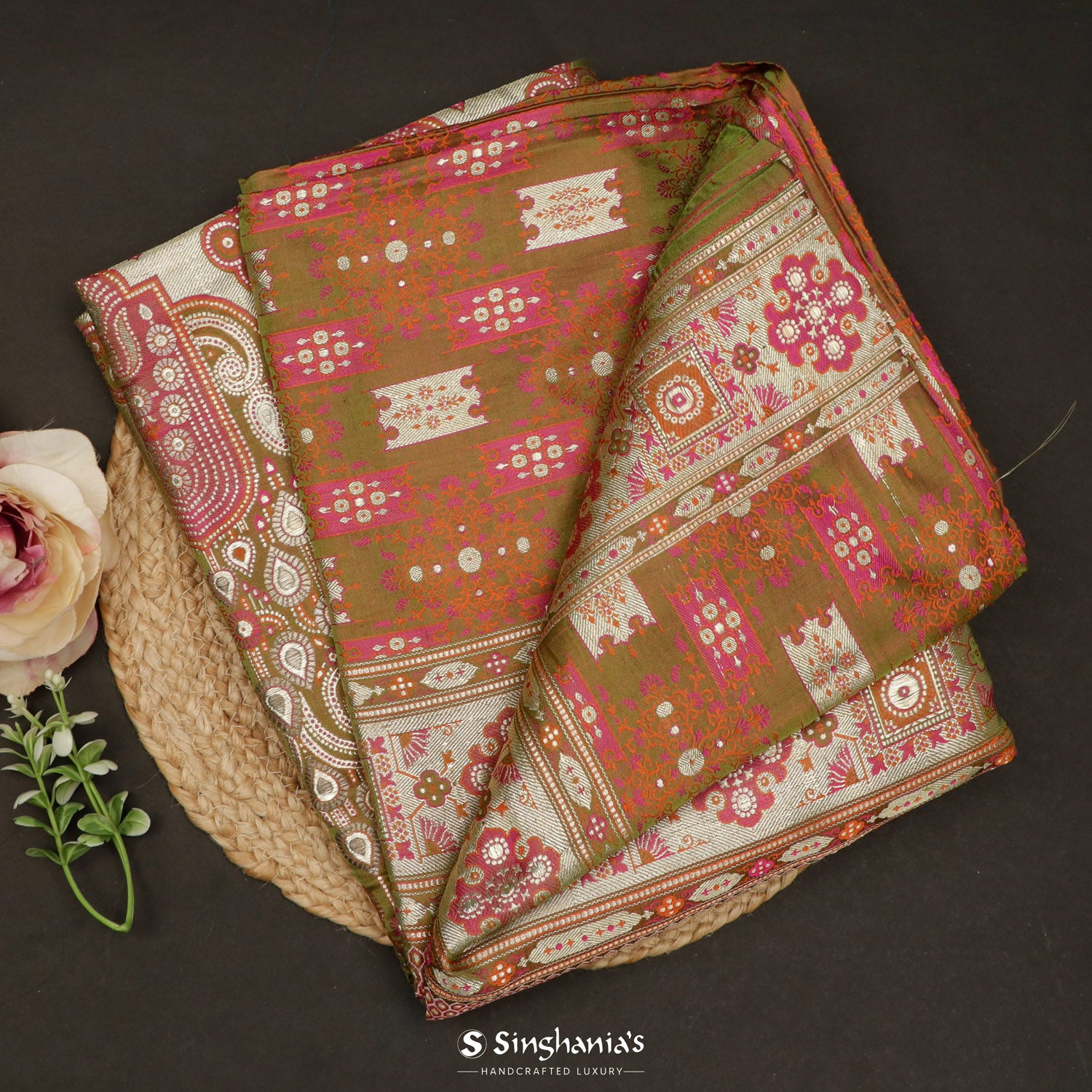 Reseda Green Silk Saree With Banarasi Weaving