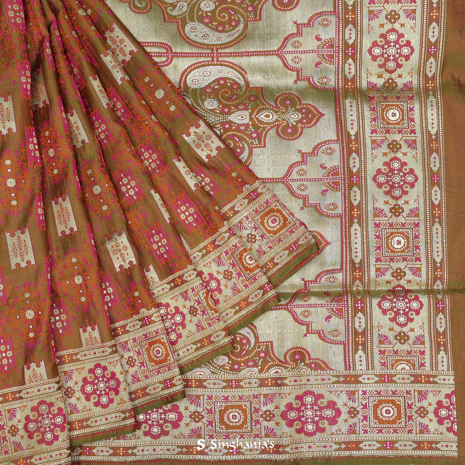 Reseda Green Silk Saree With Banarasi Weaving