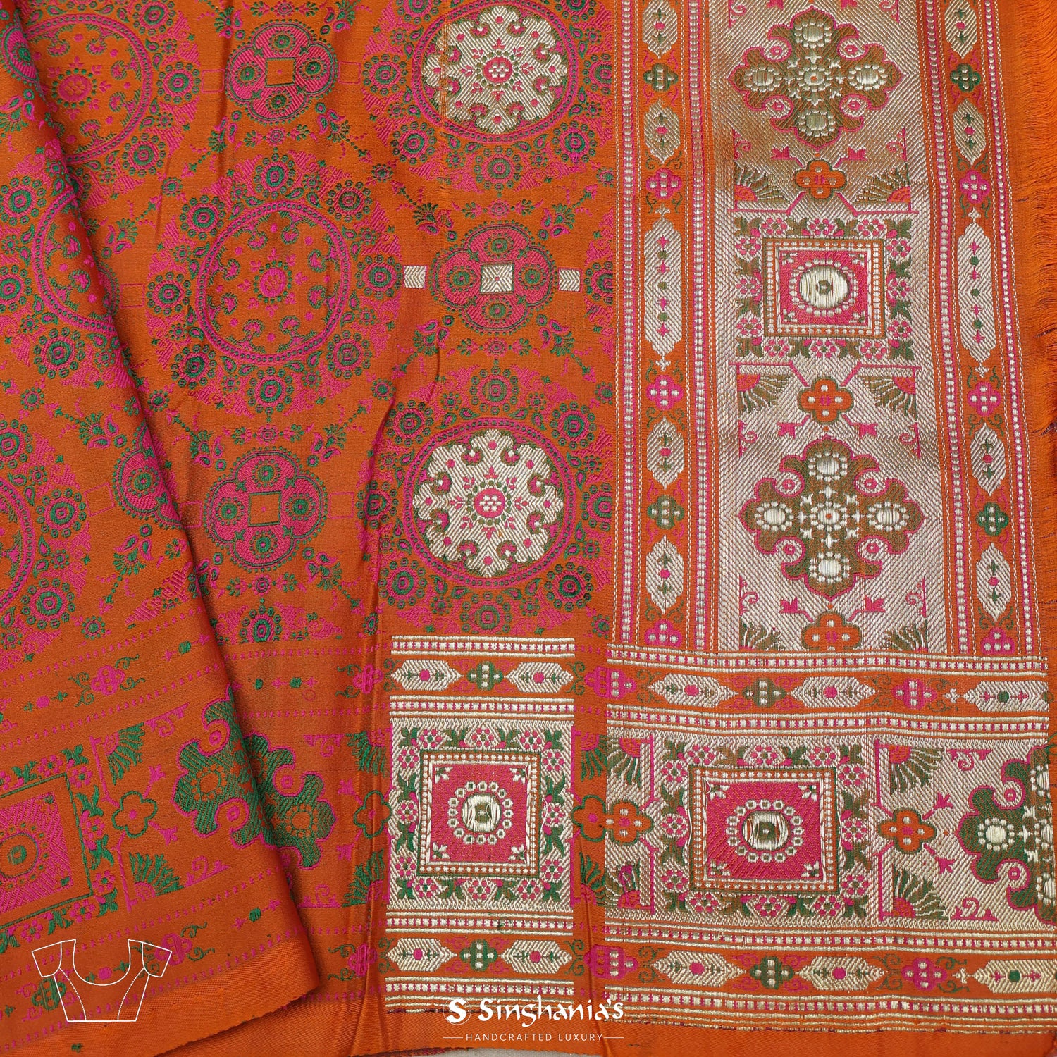 Metallic Orange Silk Saree With Banarasi Weaving