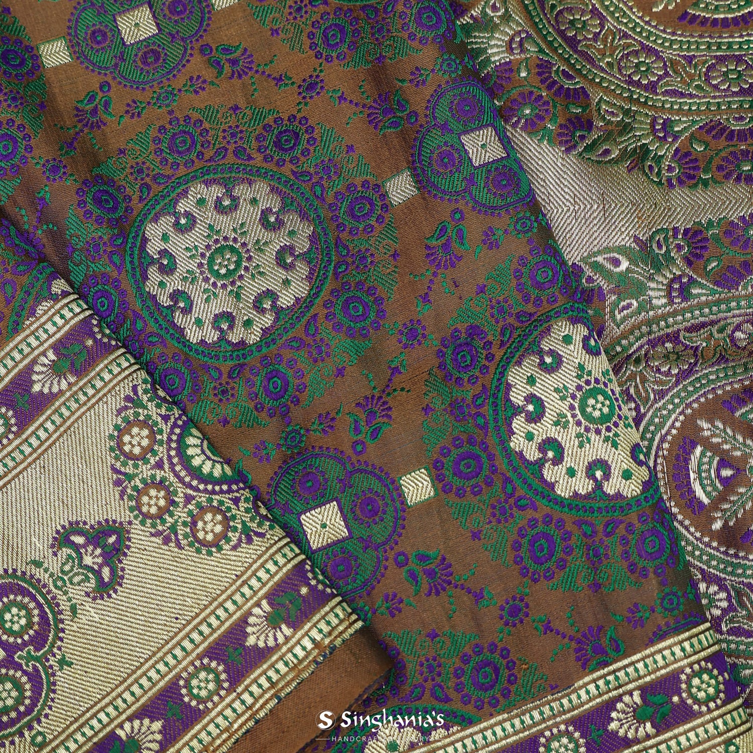 Hardwood Brown Silk Saree With Floral Banarasi Weaving
