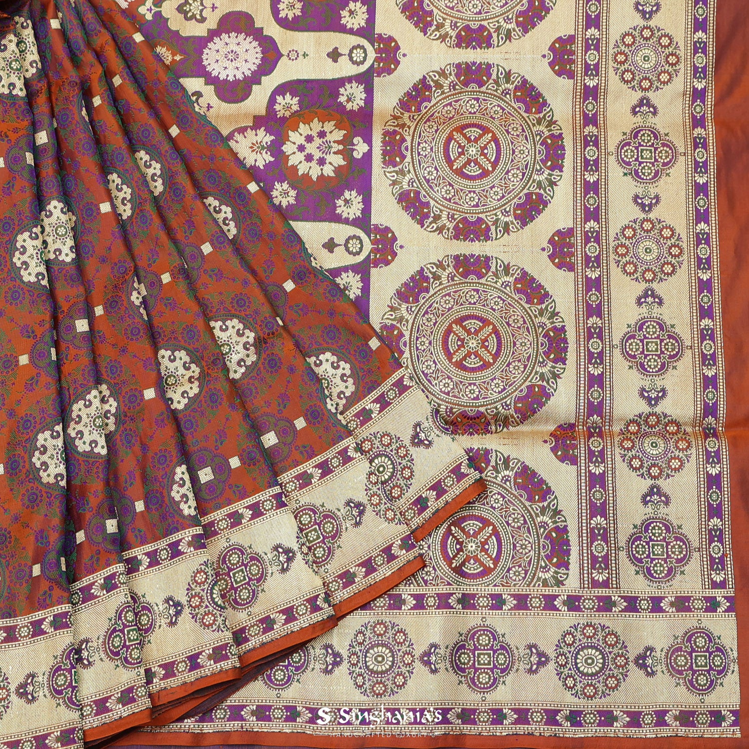 Alloy Orange Silk Saree With Banarasi Weaving