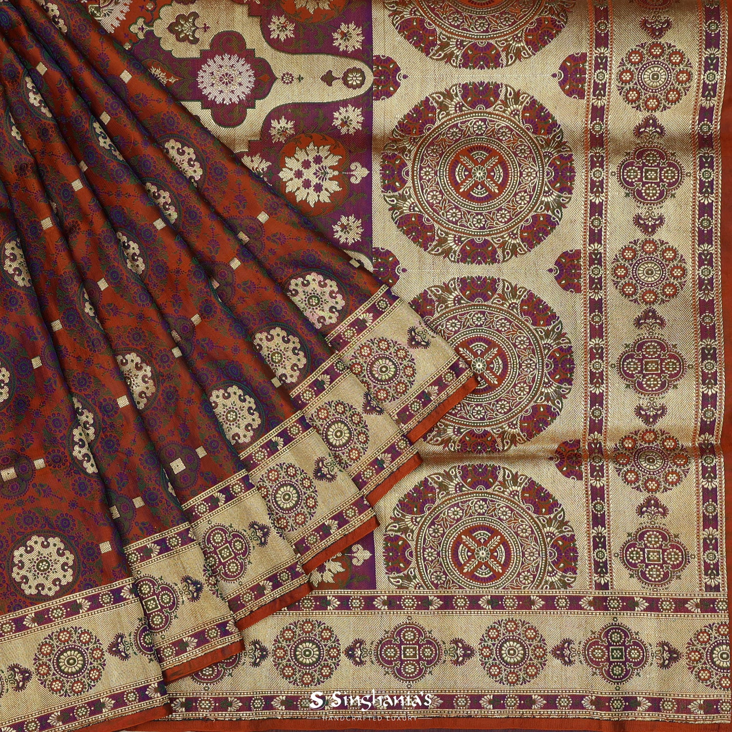 Spanish Orange Silk Saree With Banarasi Weaving