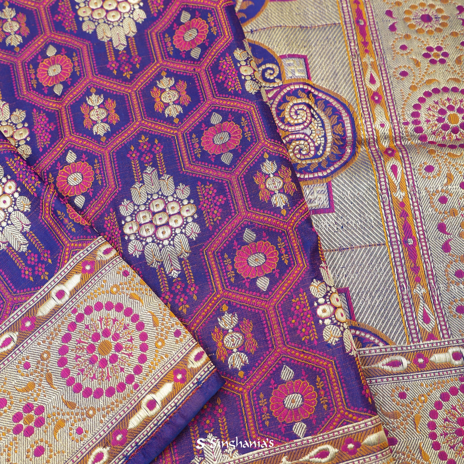 Majorelle Blue Silk Saree With Floral Banarasi Weaving