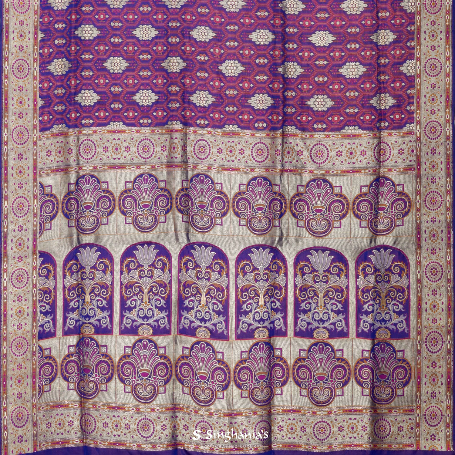 Majorelle Blue Silk Saree With Floral Banarasi Weaving