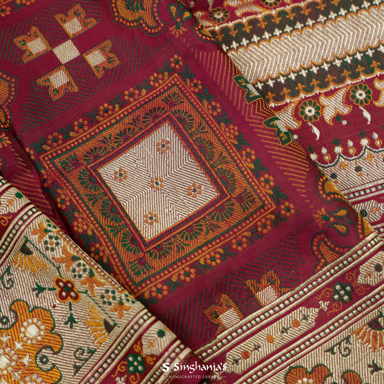 Chocolate Cosmos Red Silk Saree With Banarasi Weaving