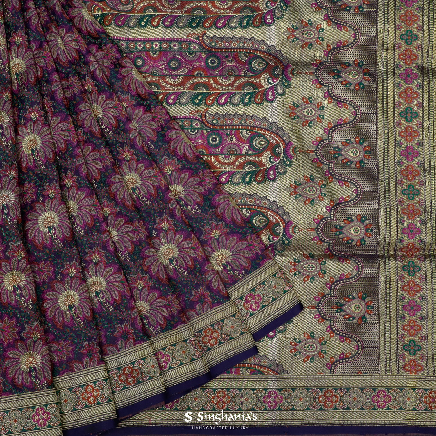 Russian Violet Silk Saree With Banarasi Weaving