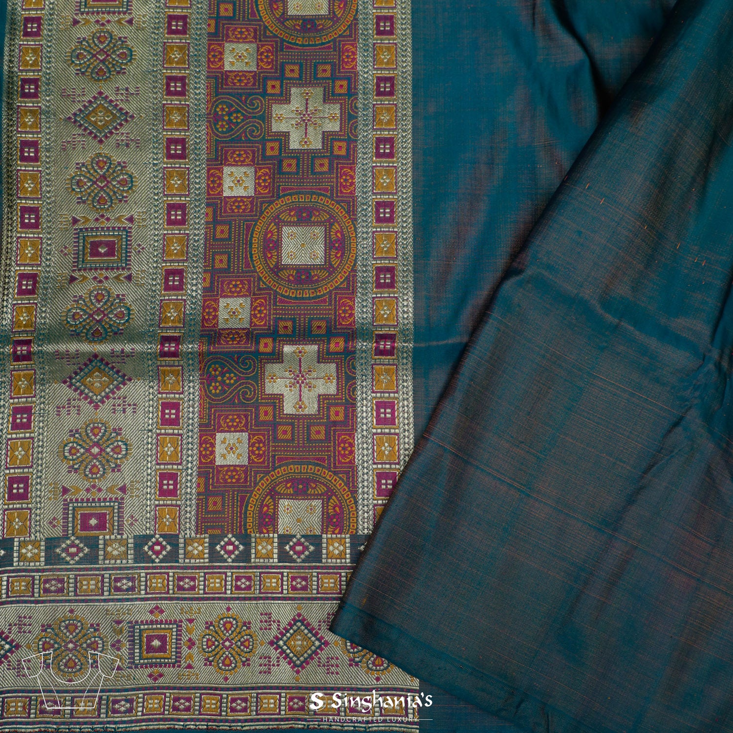 Blue-Pink Silk Saree With Banarasi Weaving