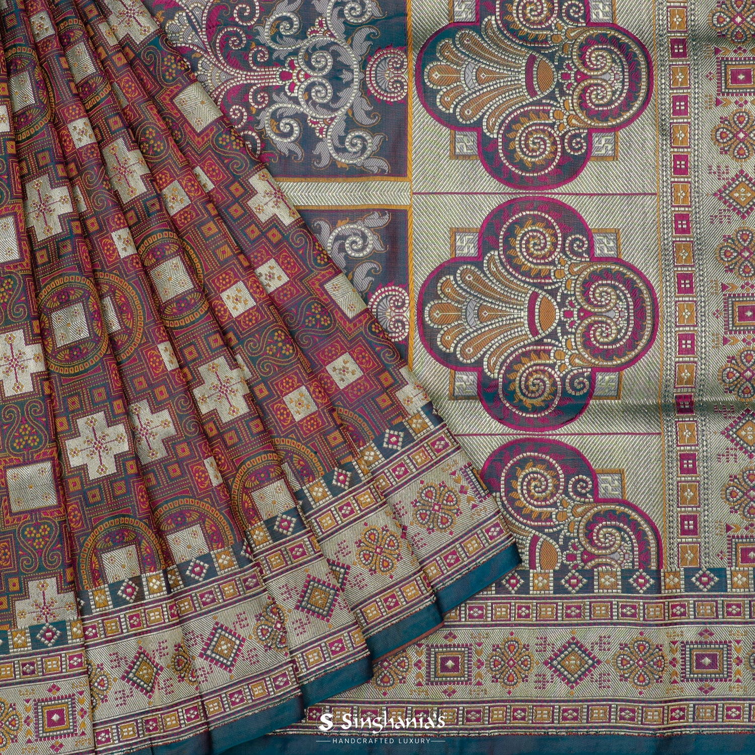Blue-Pink Silk Saree With Banarasi Weaving