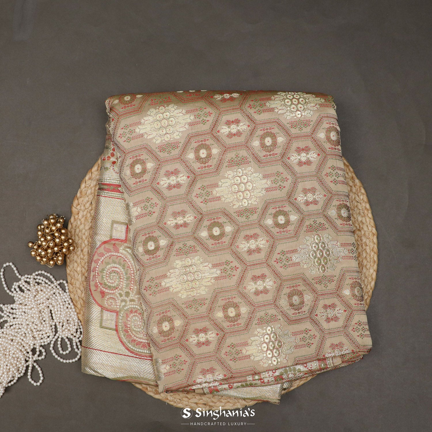 Tan Beige Silk Saree With Banarasi Weaving