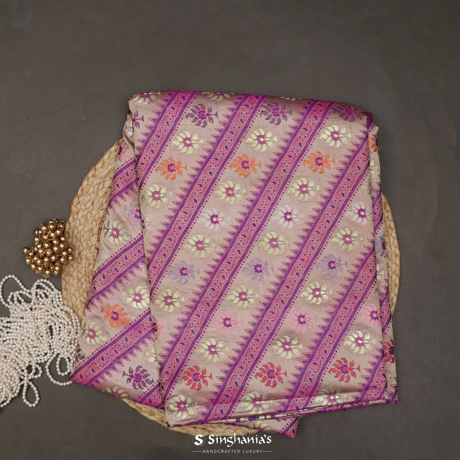 Golden Purple Silk Saree With Banarasi Weaving