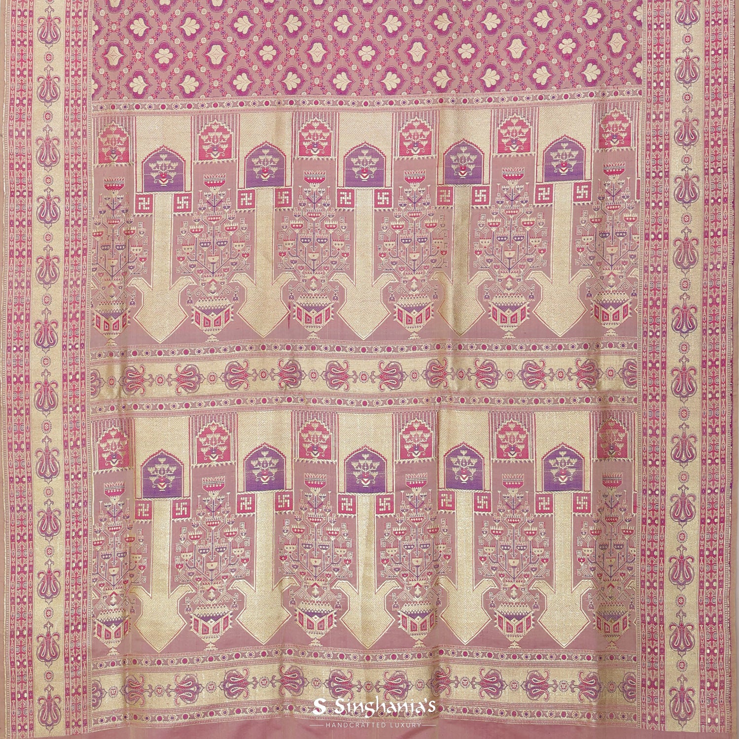 Lace Pink Silk Saree With Floral Banarasi Weaving