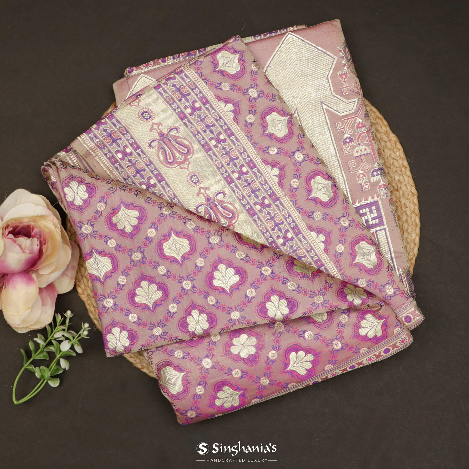 Lace Pink Silk Saree With Banarasi Weaving