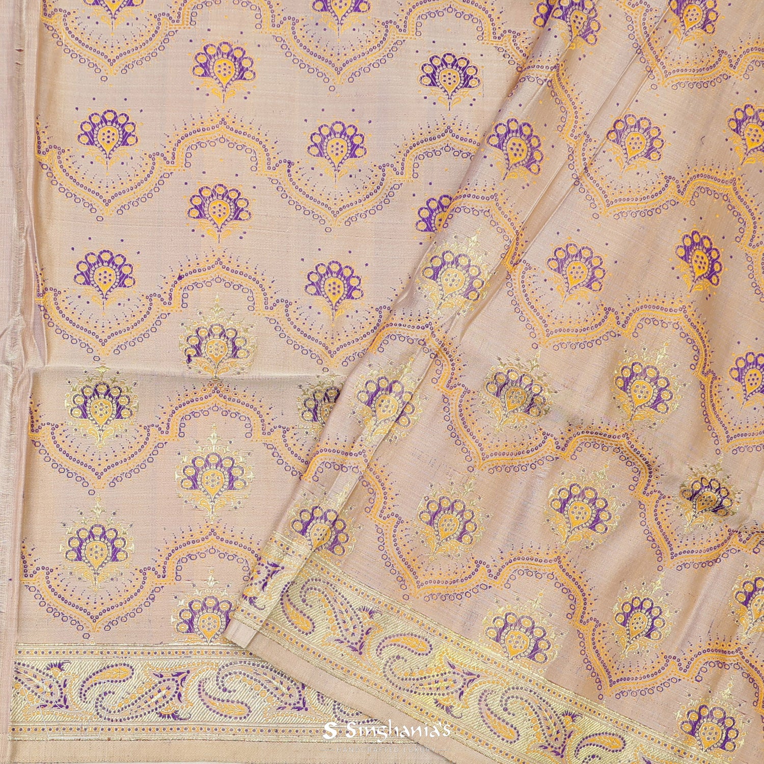 Ginger Cream Silk Saree With Banarasi Weaving