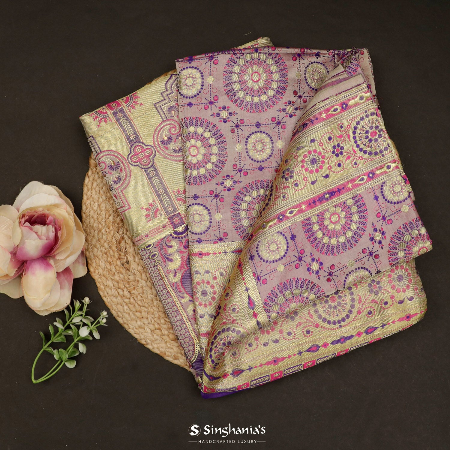 Pastel Pink Silk Saree With Banarasi Weaving