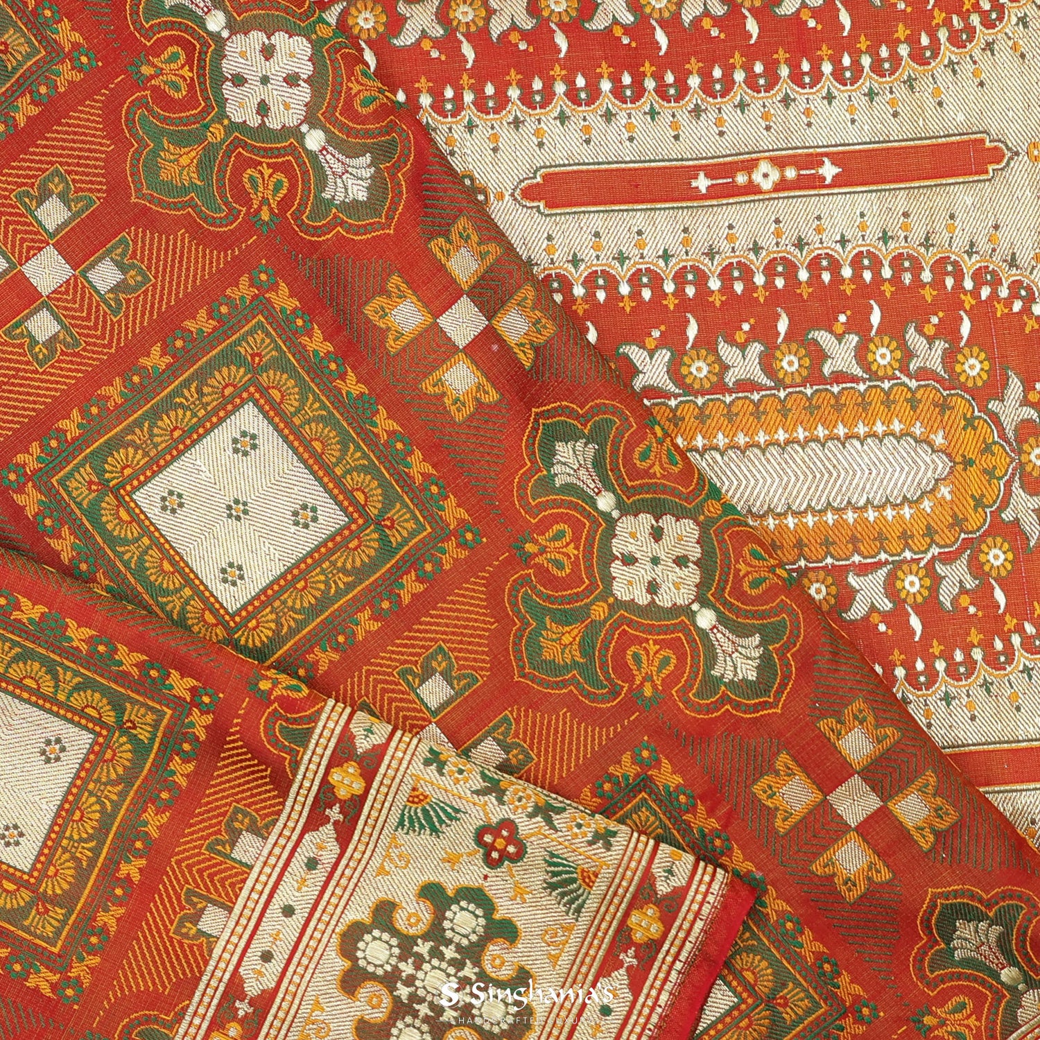 Rust Orange Silk Saree With Banarasi Weaving