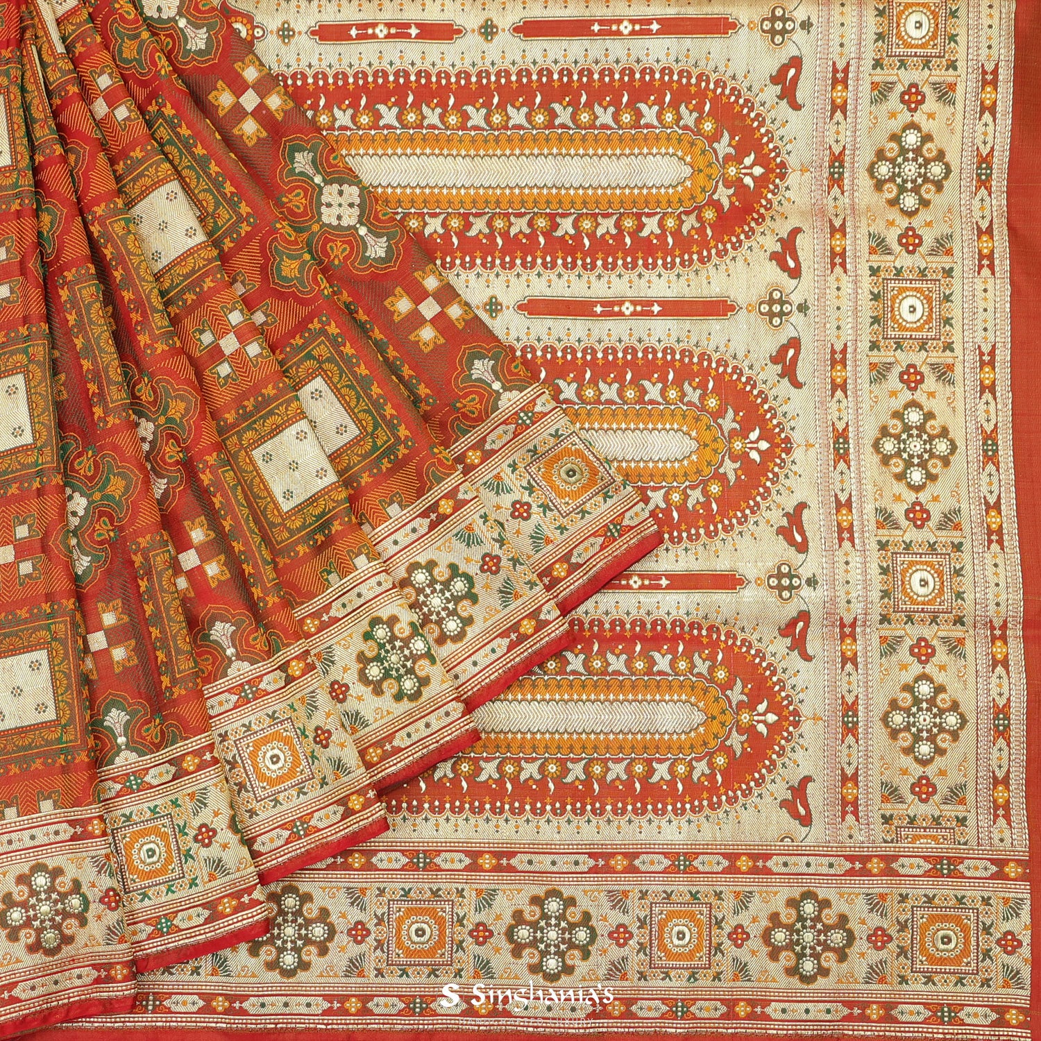 Rust Orange Silk Saree With Banarasi Weaving