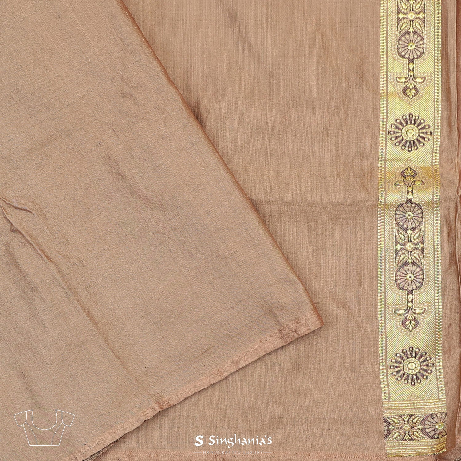 Coral Cream Silk Saree With Banarasi Weaving