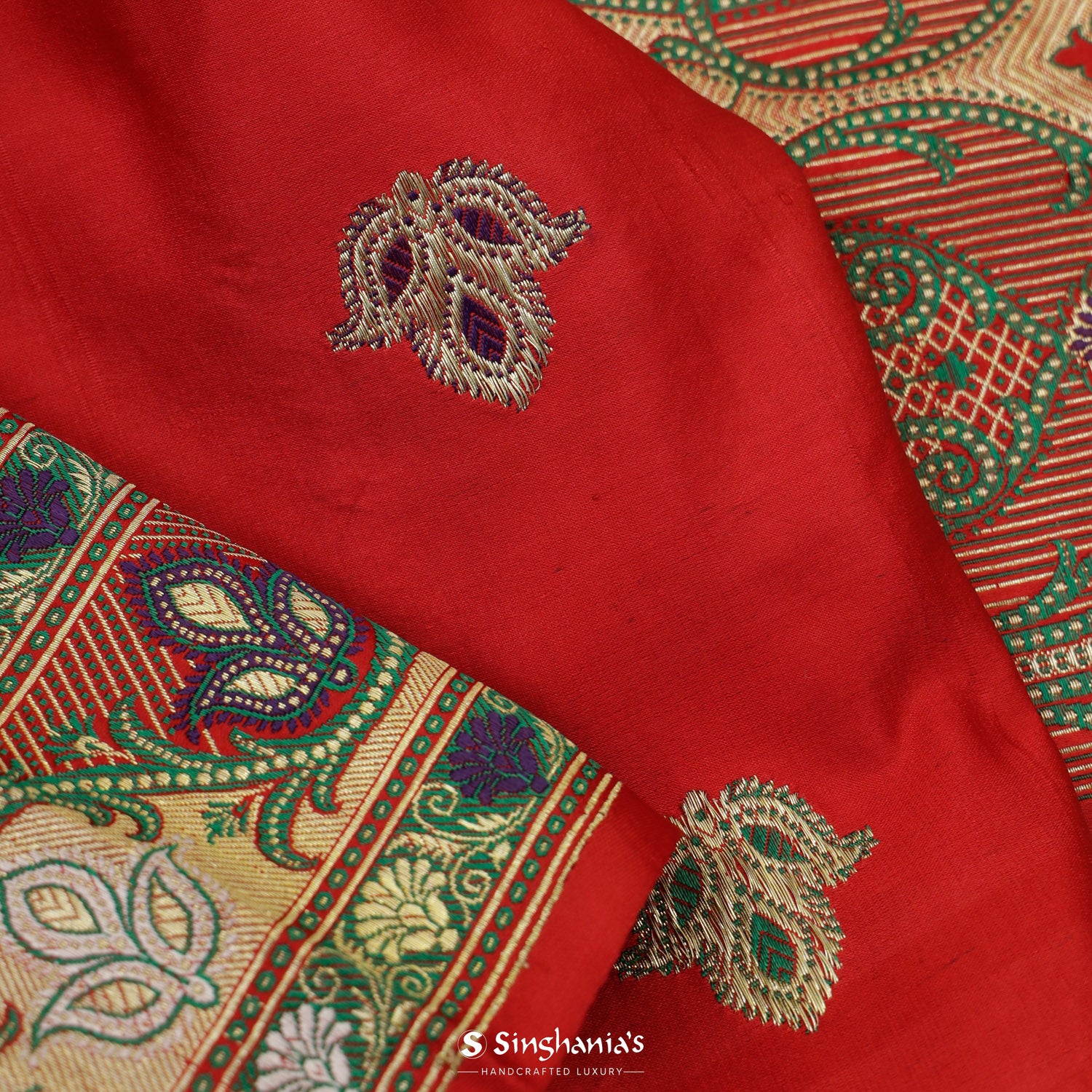 Arsenal Red Silk Saree With Banarasi Weaving
