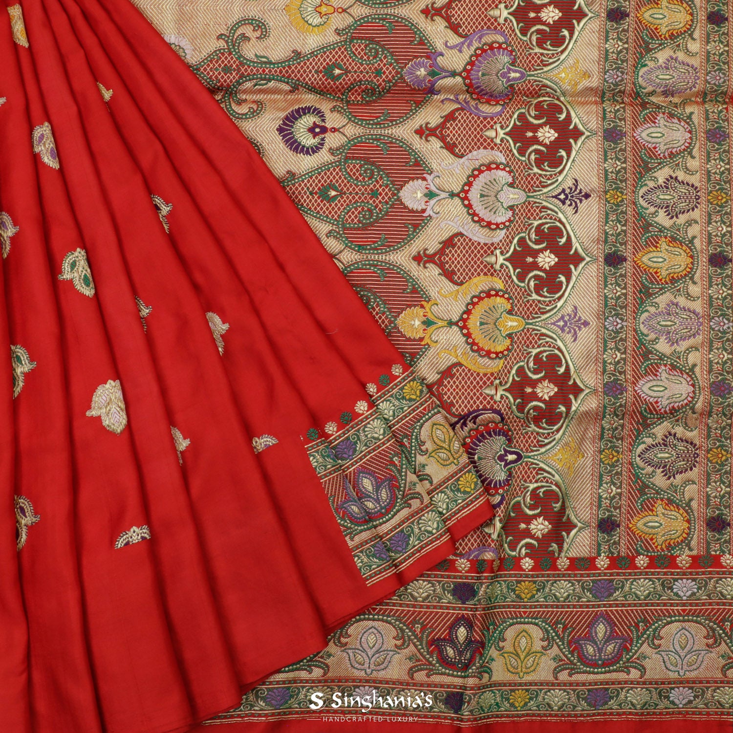 Arsenal Red Silk Saree With Banarasi Weaving