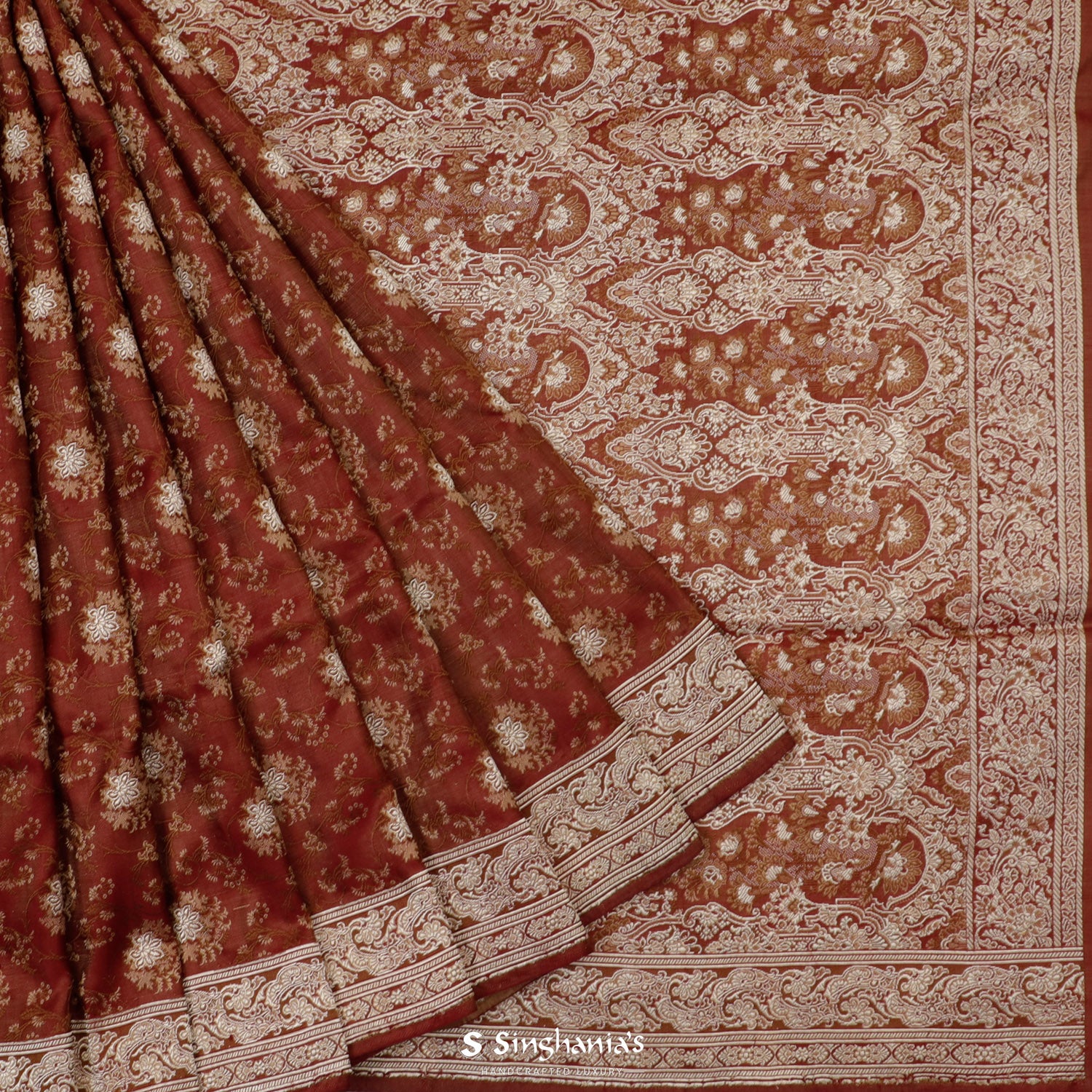 Auburn Red Silk Saree With Banarasi Weaving