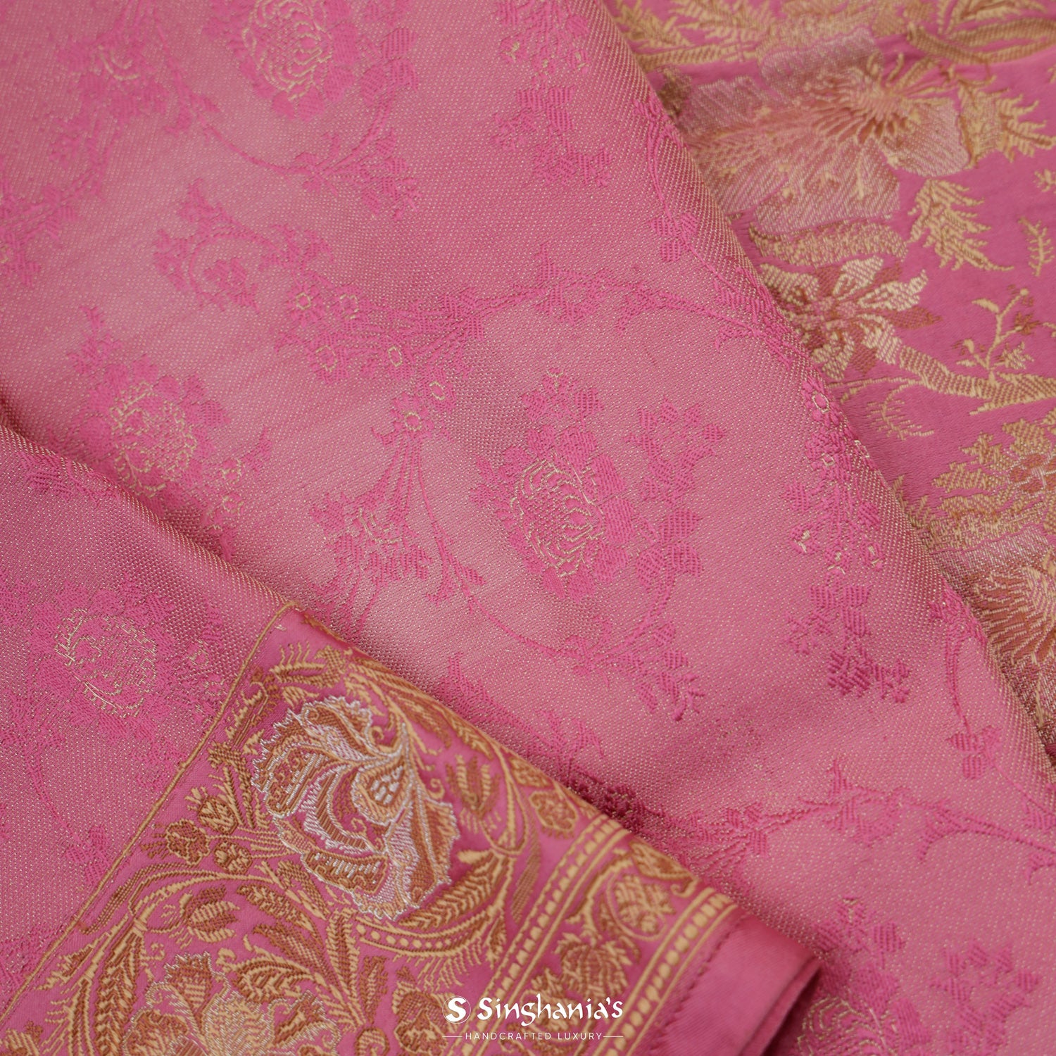 Baby Pink Silk Saree With Banarasi Weaving