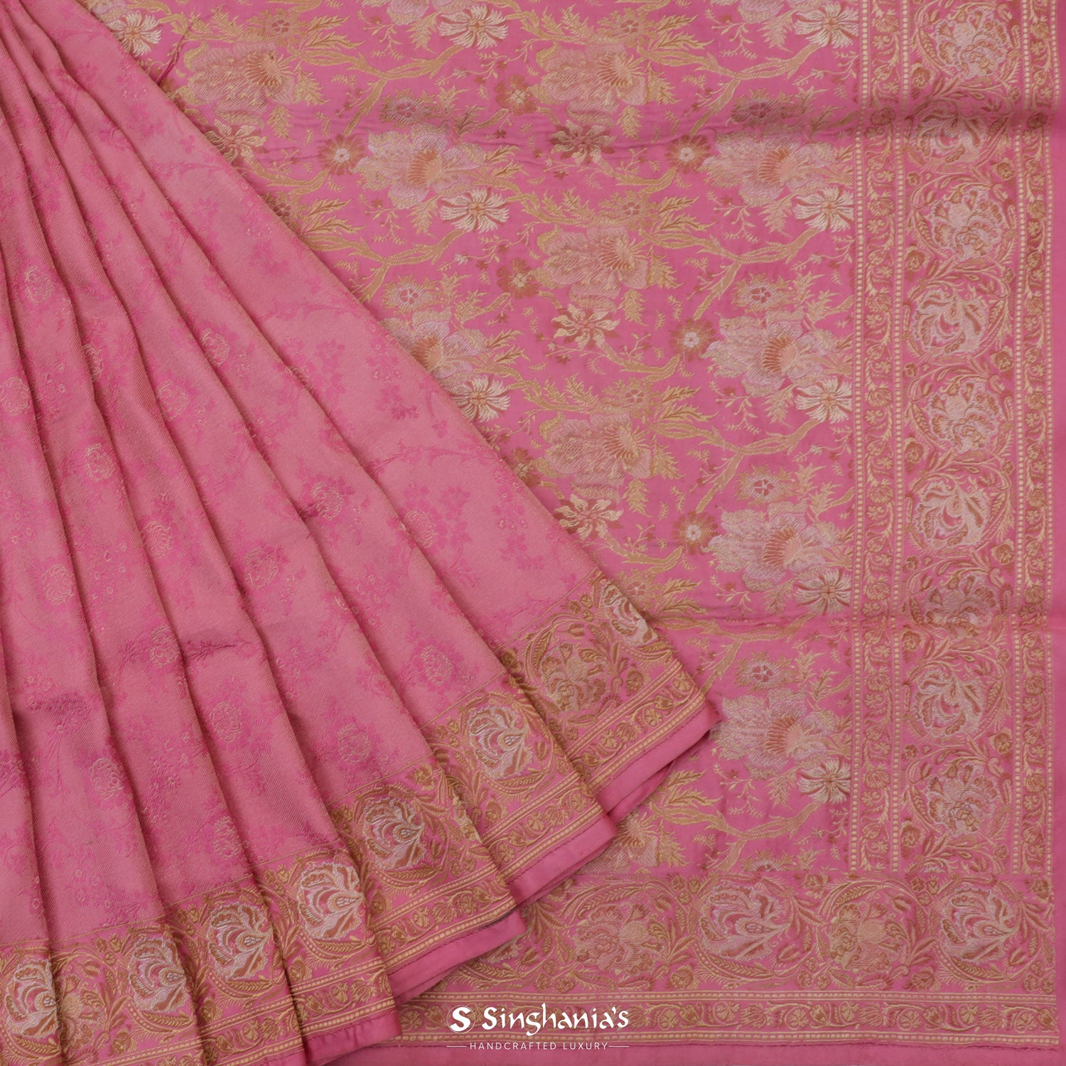 Baby Pink Silk Saree With Banarasi Weaving