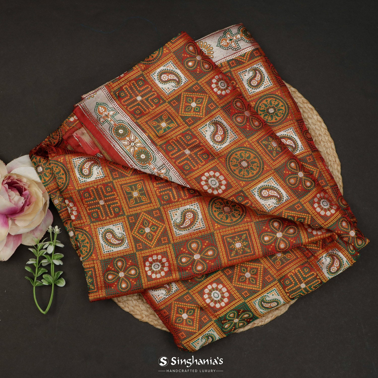 Goldenrod Silk Saree With Banarasi Weaving