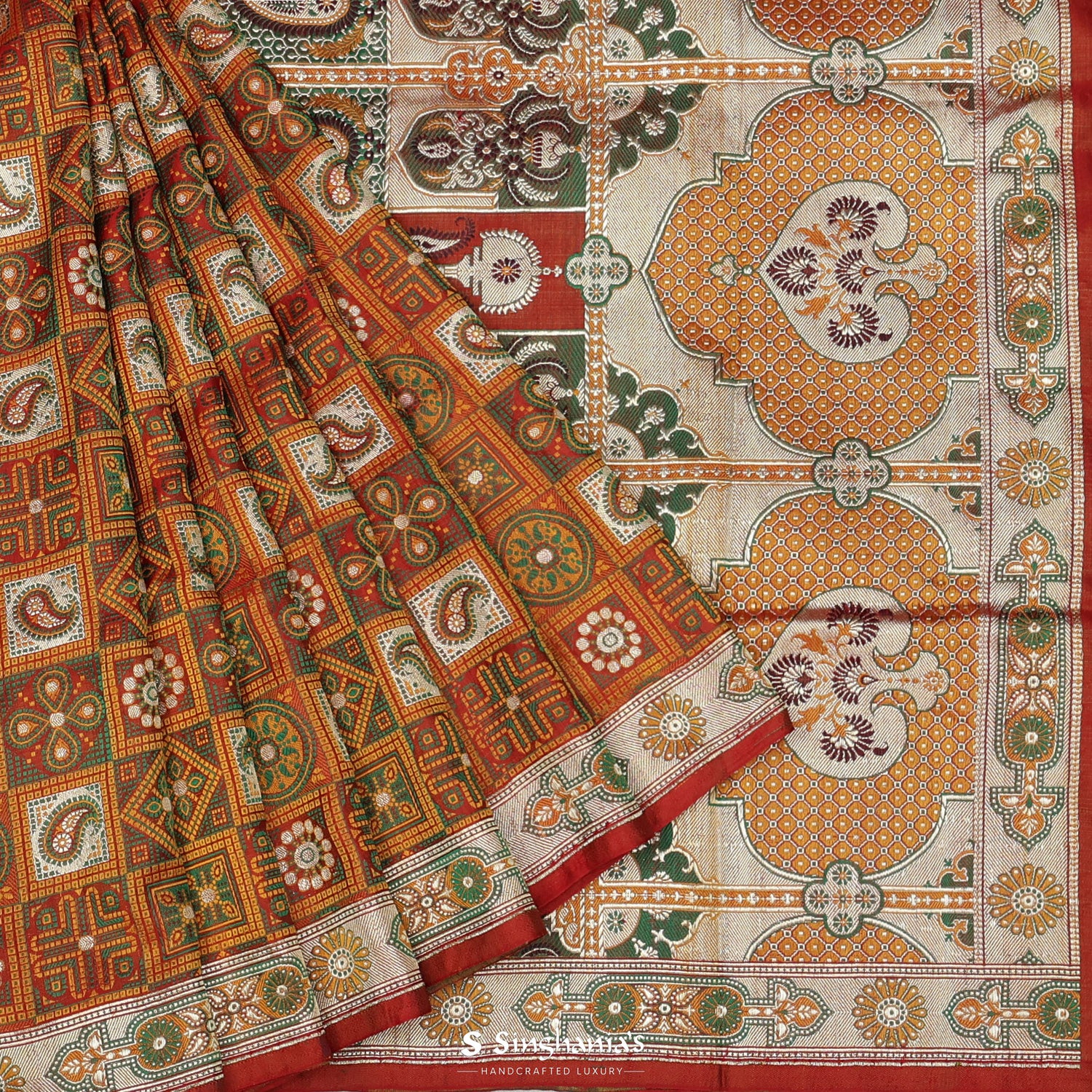 Goldenrod Silk Saree With Banarasi Weaving