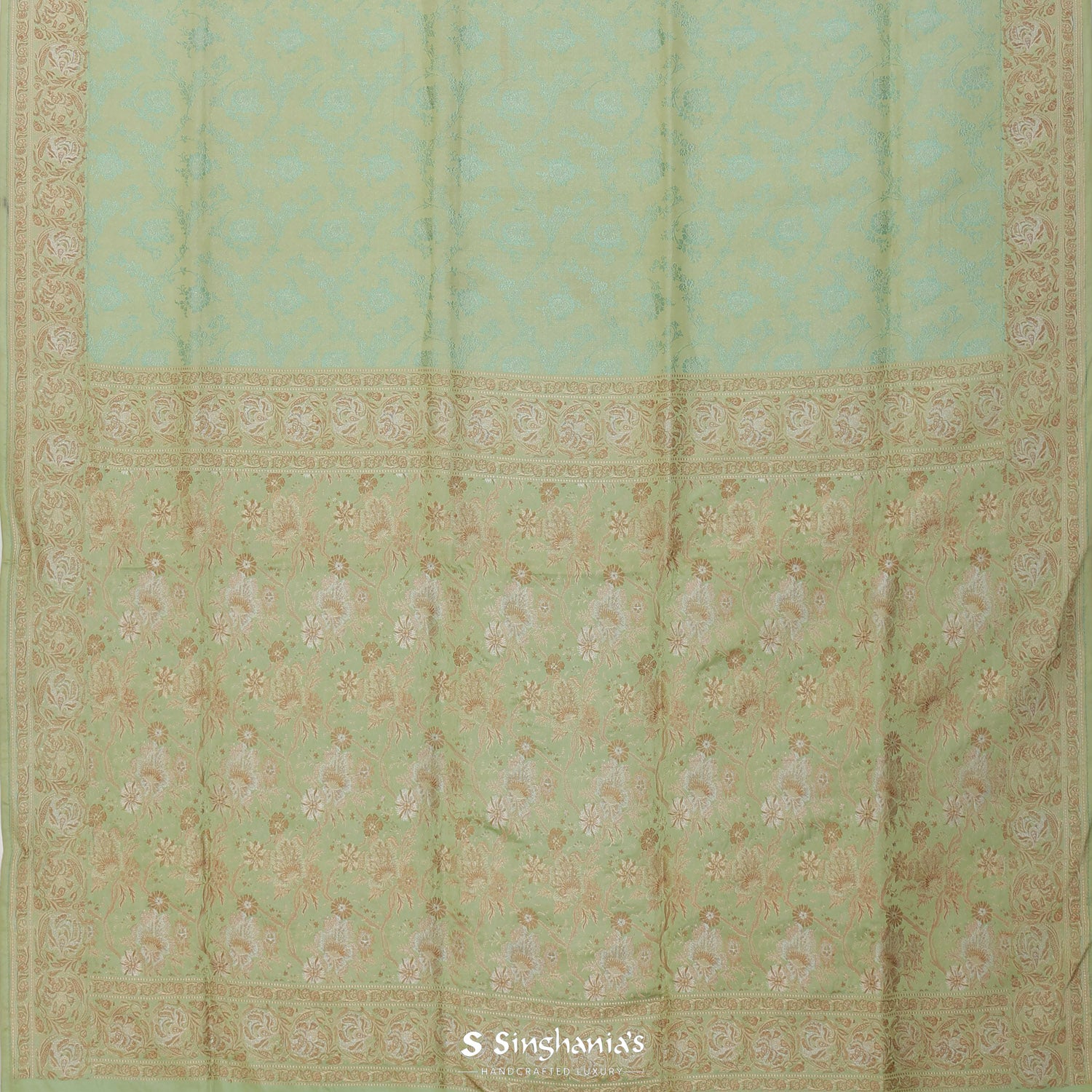 Celadon Green Plain Silk Saree With Banarasi Weaving