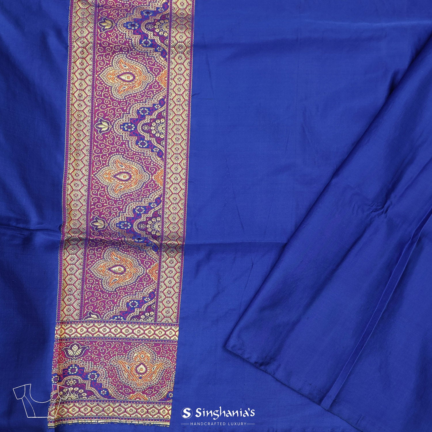 Neon Blue Silk Saree With Floral Banarasi Weaving
