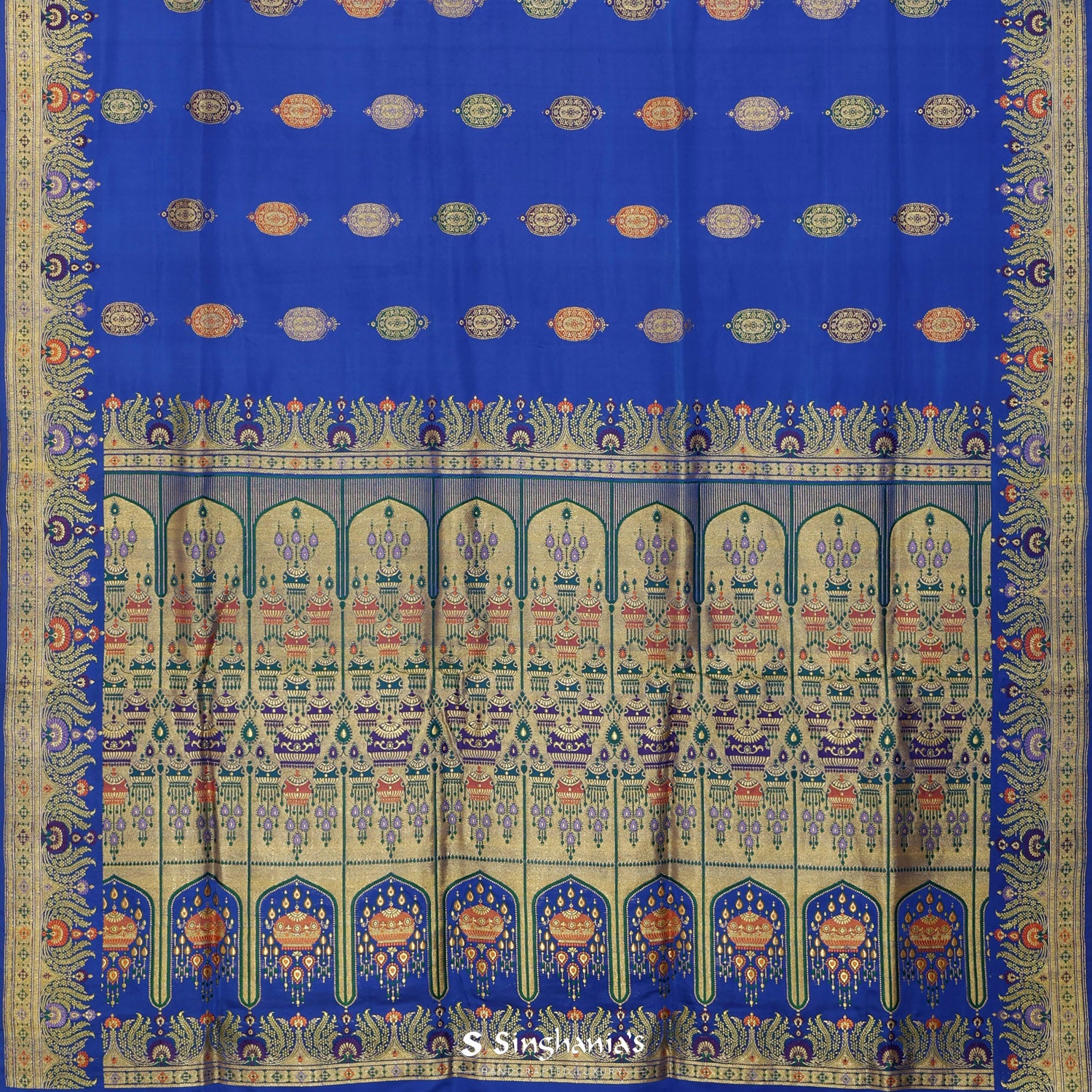 Sapphire Blue Silk Saree With Banarasi Weaving