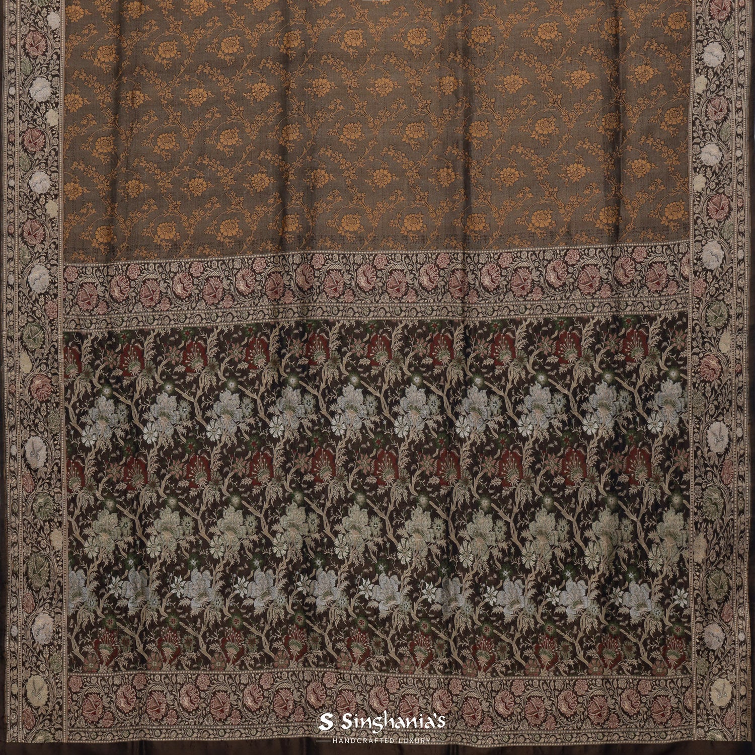 Brownish Gray Silk Saree With Banarasi Weaving