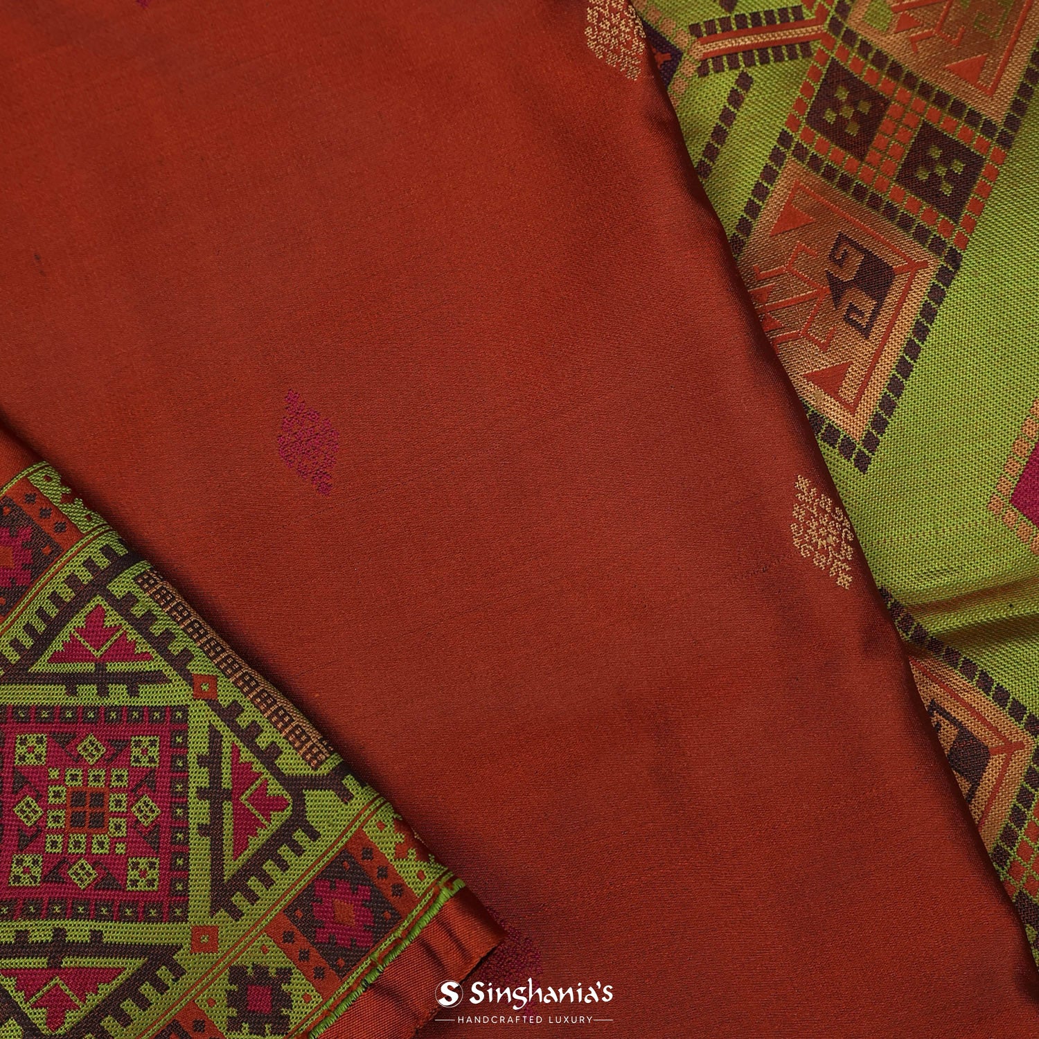 Brick Red Silk Saree With Banarasi Weaving