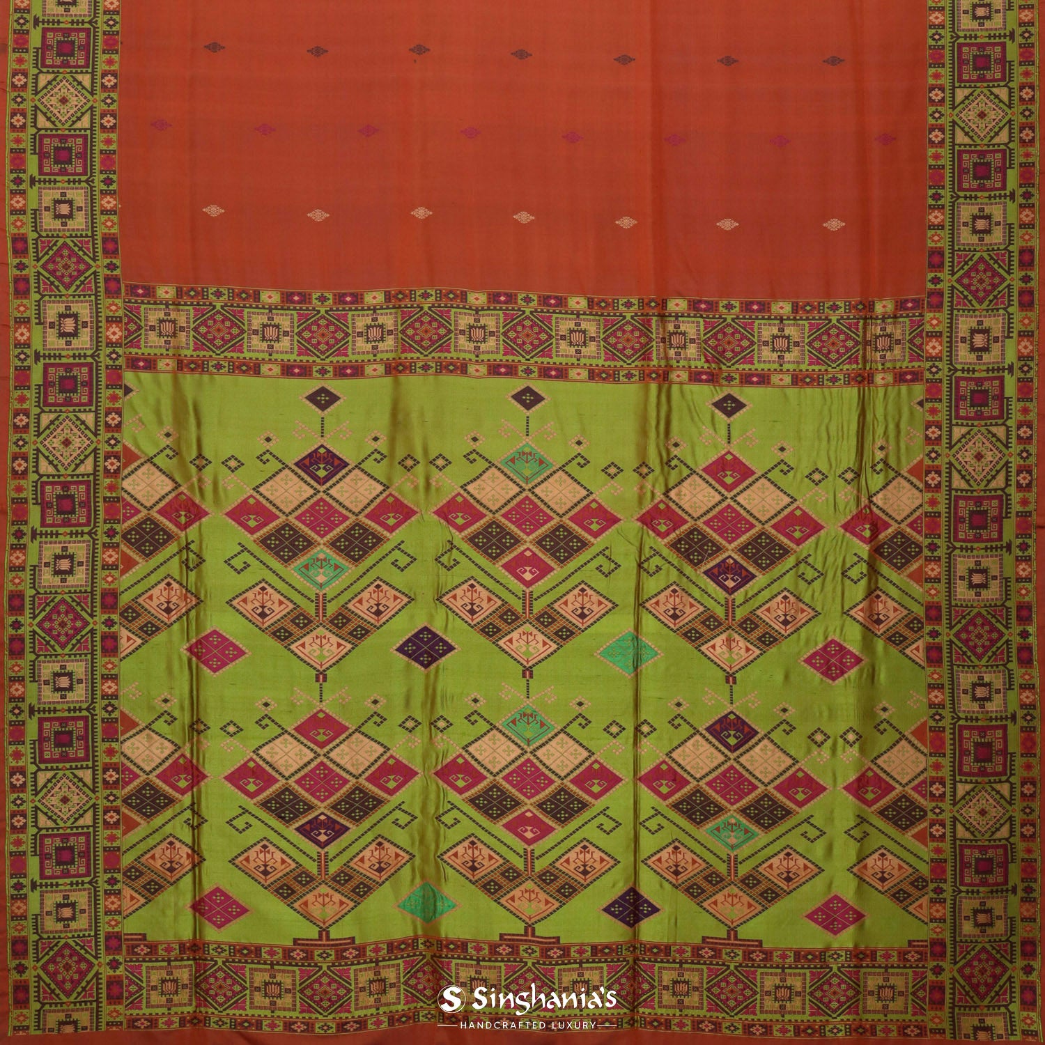 Brick Red Silk Saree With Banarasi Weaving